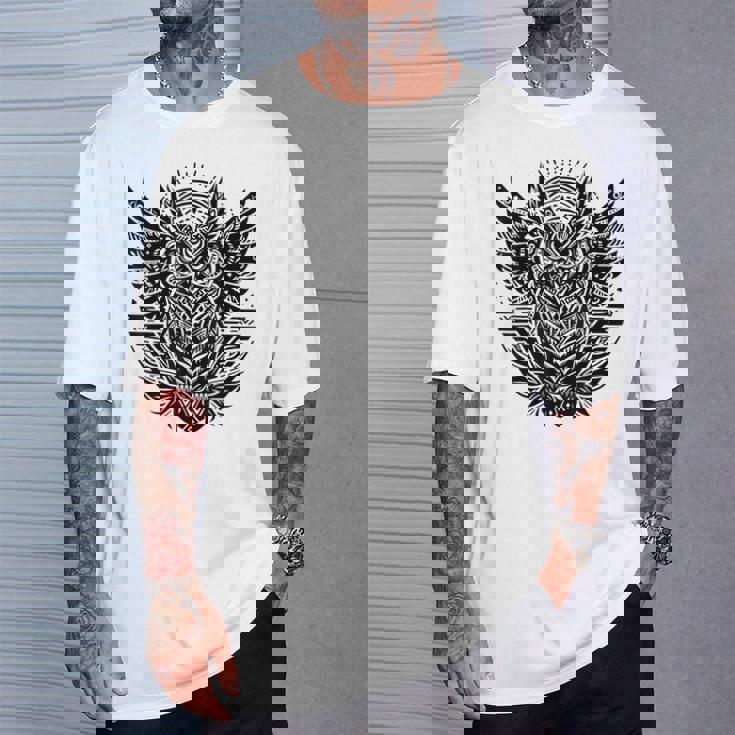 トライバル グレートフクロウ トーテム タトゥー 幾何学模様 Tシャツ 彼への贈り物