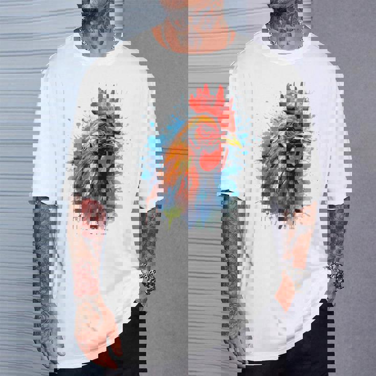 ニワトリ 動物 絵画 グラフィック 抽象 カラフル チキン Tシャツ 彼への贈り物