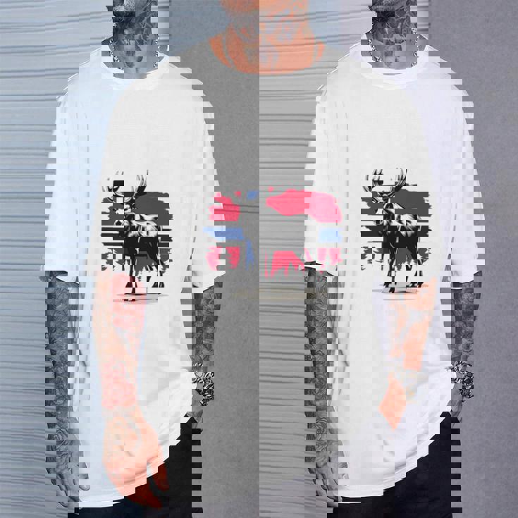 ノルウェー デザイン ヘラジカ ノルウェー国旗 自然 服装 北欧 長袖tシャツ Tシャツ 彼への贈り物