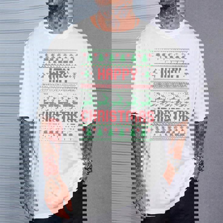 ハッピークリスマス、アグリークリスマス Tシャツ 彼への贈り物