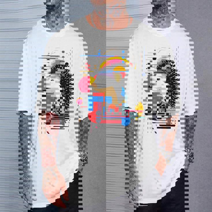 ハリネズミ アート 幾何学 動物 抽象 グラフィック ハリネズミ Tシャツ 彼への贈り物