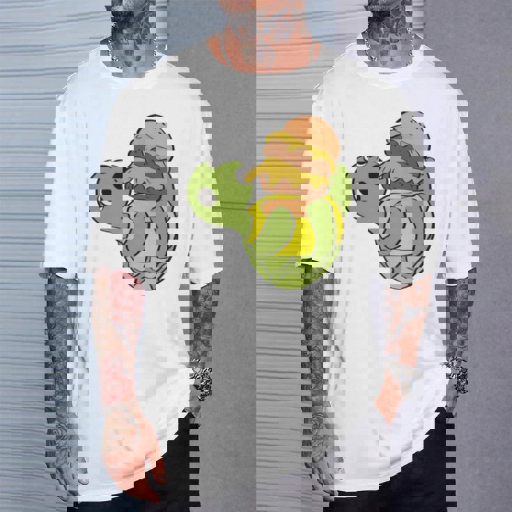 ハンバーガーを食べるかわいいカメ 面白いハンバーガー 長袖tシャツ Tシャツ 彼への贈り物