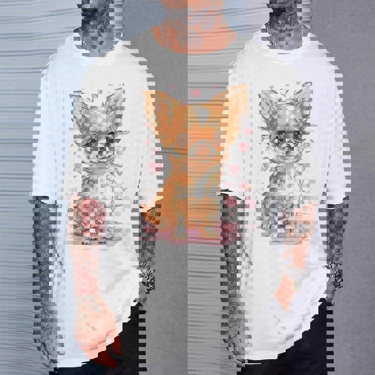 ハートに囲まれた愛らしいチワワ Tシャツ 彼への贈り物