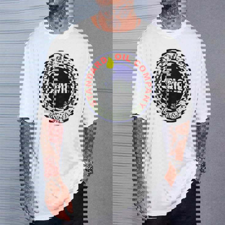 バックプリントのみ レトロ ヴィンテージ ガソリンスタンド 標準モーターオイル Tシャツ 彼への贈り物