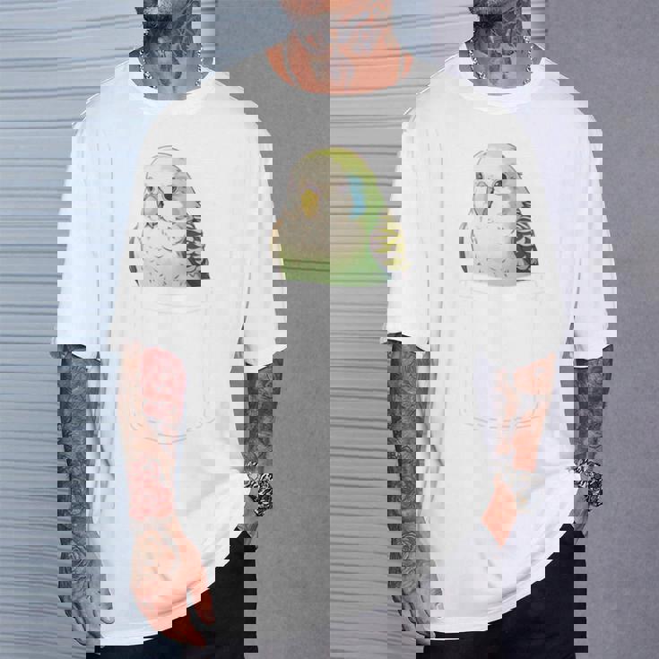 バッグの中のかわいいセキセイインコ、面白いセキセイインコ 長袖tシャツ Tシャツ 彼への贈り物