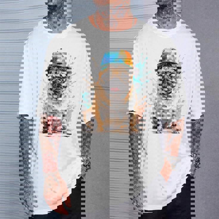 パグ、スナップバック キャップ、犬、カラフル、面白い、動物プリント Tシャツ 彼への贈り物