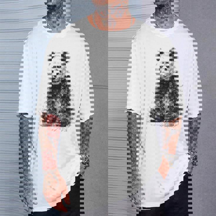 パンダ アニマルプリント グラフィック デッサン アート 絵画 パンダ Tシャツ 彼への贈り物