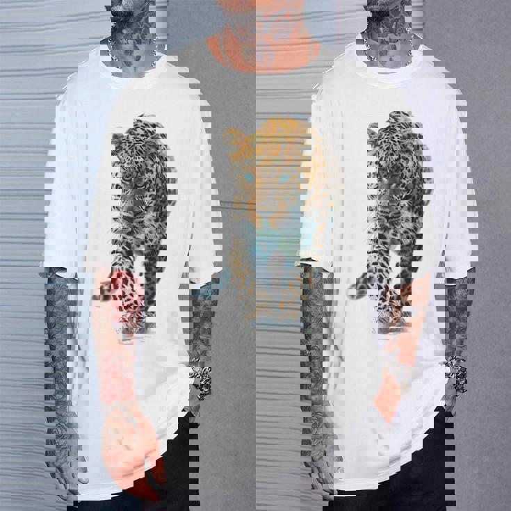 ヒョウ アニマルプリント モチーフ 描画 ポートレート ヒョウ Tシャツ 彼への贈り物