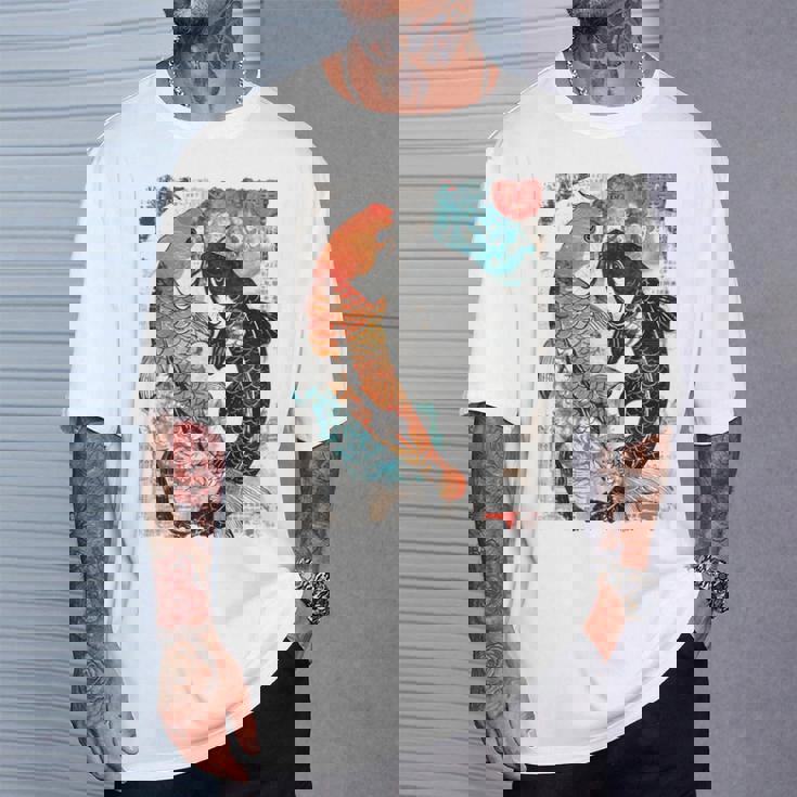 ビンテージ グラフィティ 錦鯉 魚 鯉 長袖tシャツ Tシャツ 彼への贈り物