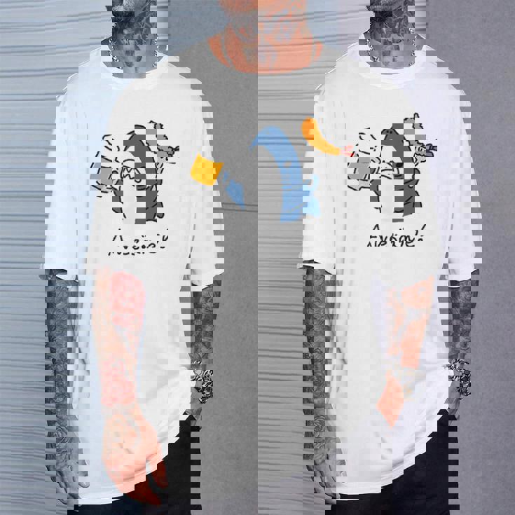 ビールとエビフライとサメ色付き Tシャツ 彼への贈り物