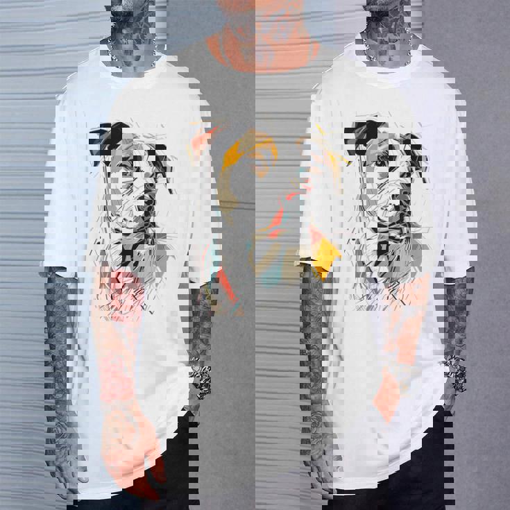 ピットブル 抽象 ペット お絵かき イラスト 動物 ピットブル Tシャツ 彼への贈り物