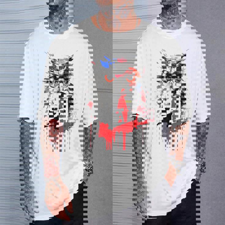 フクロウ アート 絵画 抽象 動物 描画 グラフィック フクロウ Tシャツ 彼への贈り物