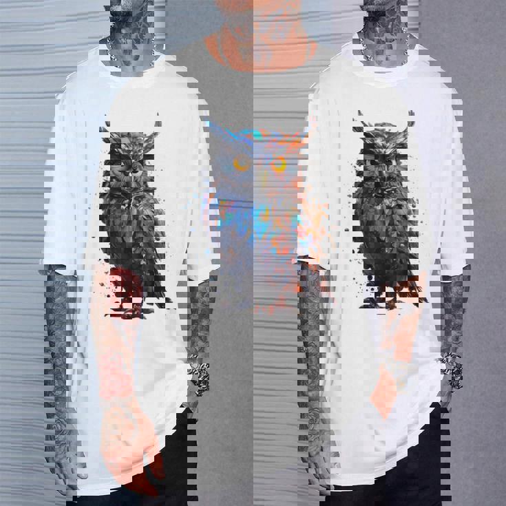 フクロウ アートワーク 動物 フクロウ Tシャツ 彼への贈り物