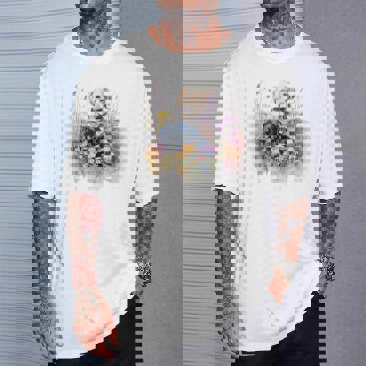 フローラルワイルドフラワー 犬 ラブラドールレトリバー Tシャツ 彼への贈り物