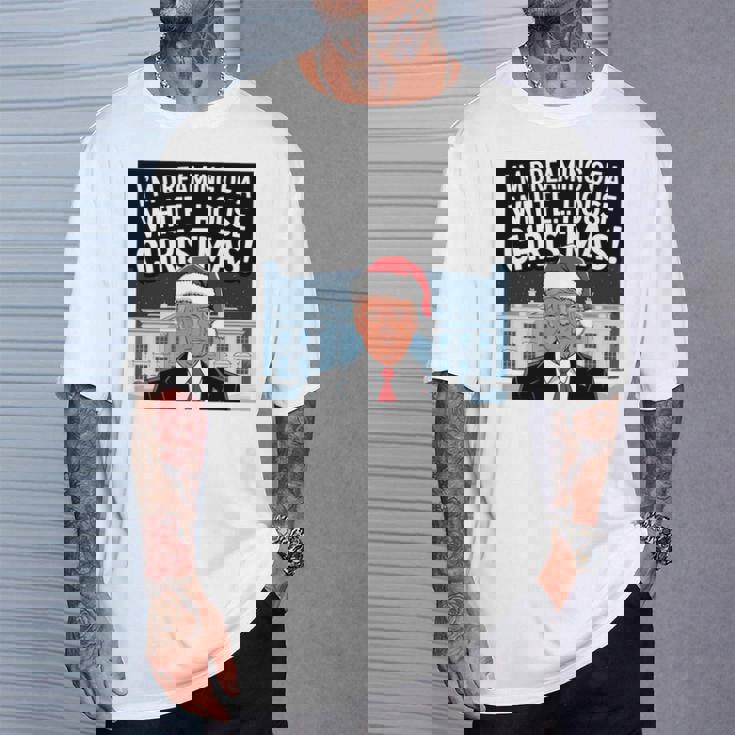 ホワイトハウスのクリスマス・トランプ・ファニー・ホリデーを夢見ている 長袖tシャツ Tシャツ 彼への贈り物