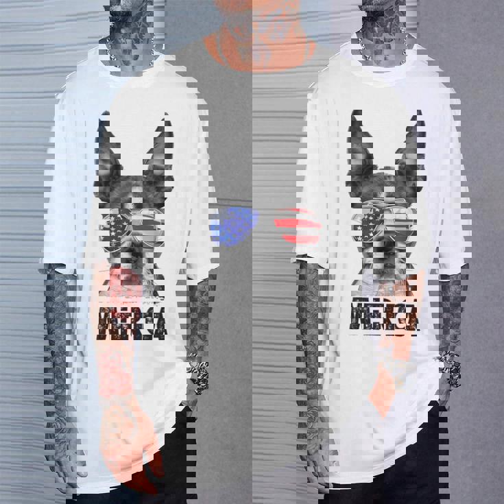 ボストン・テリア 7月4日 メリカ メンズ レディース アメリカ国旗 Tシャツ 彼への贈り物