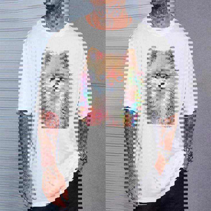 ポメラニアン 抽象画 グラフィック 絵画 動物 ポメラニアン Tシャツ 彼への贈り物