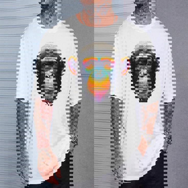 マルチカラー アート カラフル チンパンジー Tシャツ 彼への贈り物