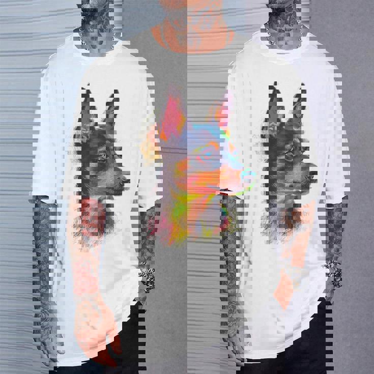 ミニチュア ピンシャー 犬 ペット アート カラフル ミニチュア ピンシャー Tシャツ 彼への贈り物