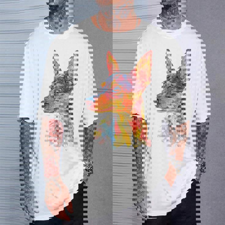 ミニチュア ピンシャー 犬 ペット カラフル ミニチュア ピンシャー Tシャツ 彼への贈り物