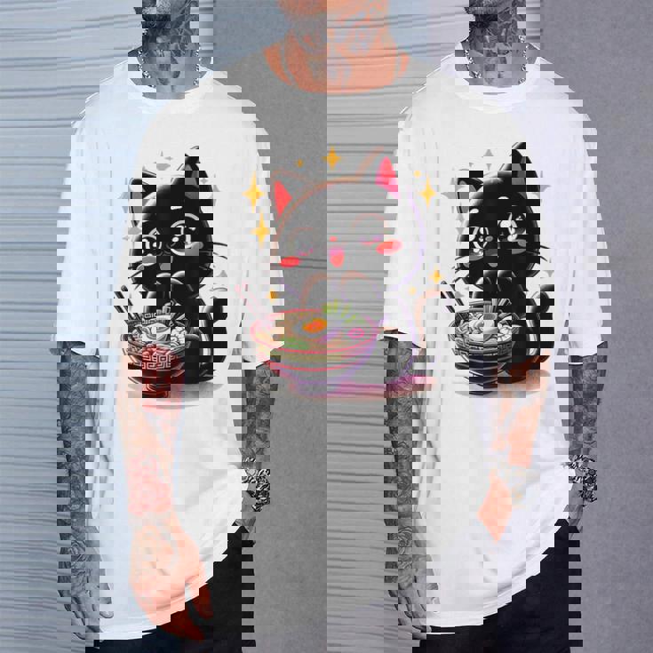 ラーメン猫かわいいアニメ猫ラーメン愛好家甘い Tシャツ 彼への贈り物