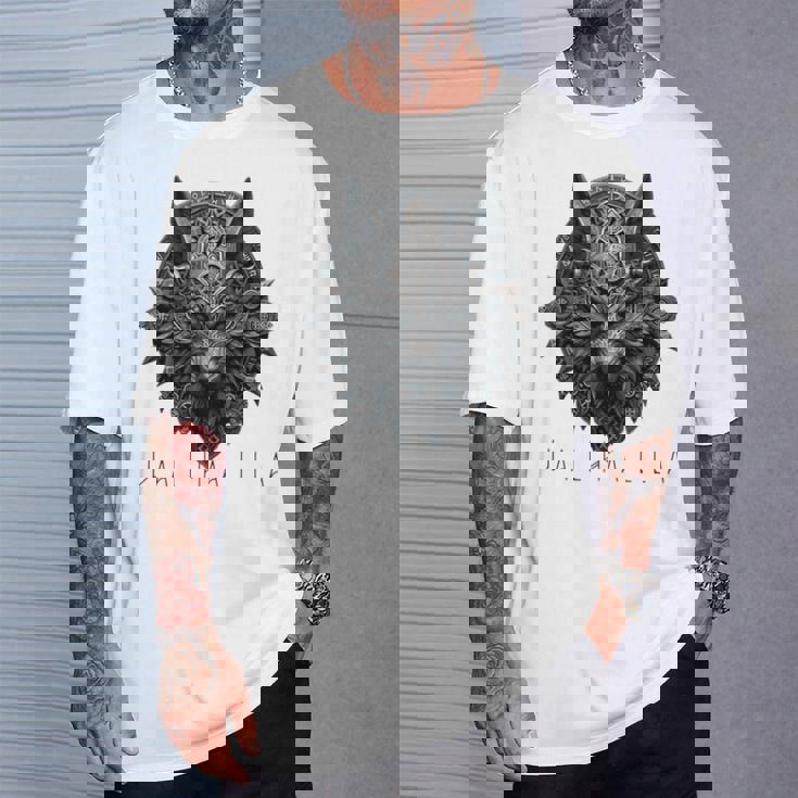 ヴァルハラ ウルフマスク オーディン ルーン文字 北欧コンパス バイキング メンズ レディース 長袖tシャツ Tシャツ 彼への贈り物