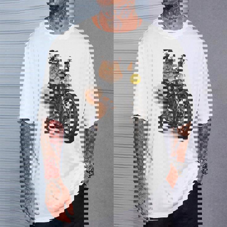 三毛猫 オレンジ猫 ねこ バイク バイカー Tシャツ 彼への贈り物