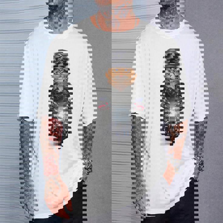 三毛猫 オレンジ猫 ねこ バイク ヘルメット Tシャツ 彼への贈り物