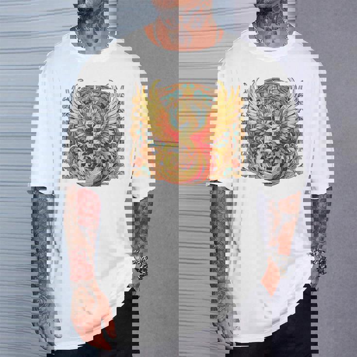 不死鳥 火の鳥 フェニックス イラスト バックプリント Tシャツ 彼への贈り物