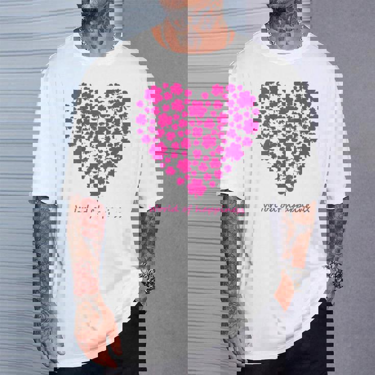 世界中の幸せを願う 可愛い ハート ピンク クローバー 反戦 平和 バックプリント Tシャツ 彼への贈り物