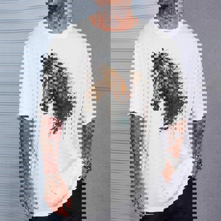 乗馬アート アニマルプリント 馬モチーフ 馬 Tシャツ 彼への贈り物