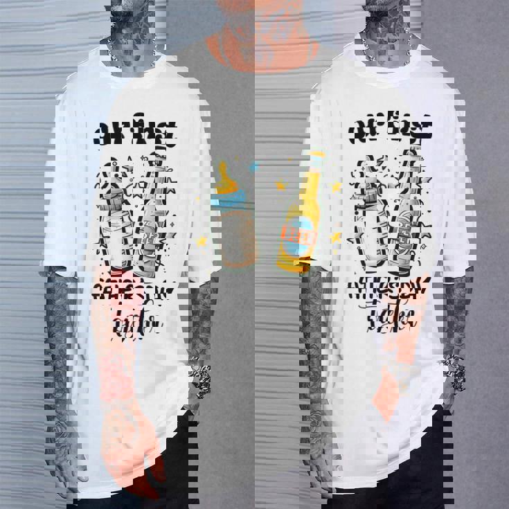 初めての父の日一緒に面白いお父さんと赤ちゃん Tシャツ 彼への贈り物