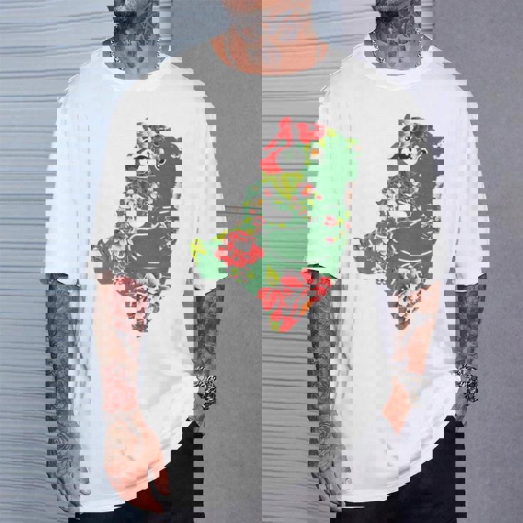 台湾花布柄 くまちゃん 熊 緑 みどり グリーン 客家花布 台湾花布 台湾雑貨 台湾 台湾風 かわいい お洒落 Tシャツ 彼への贈り物