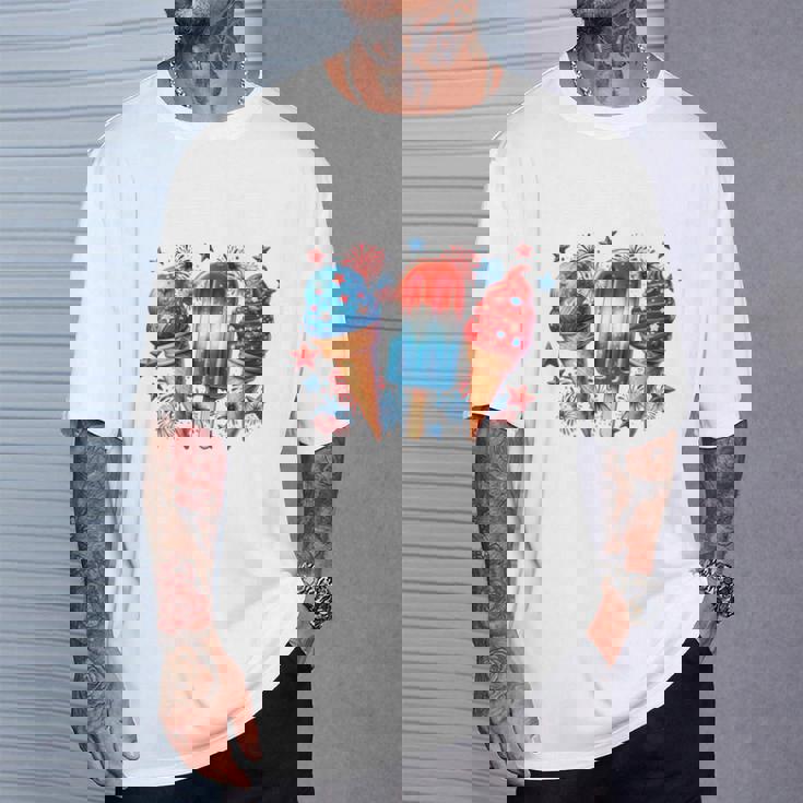 少年 赤 白 青 アメリカ国旗 7月4日 アイスキャンディー 愛国的 長袖tシャツ Tシャツ 彼への贈り物