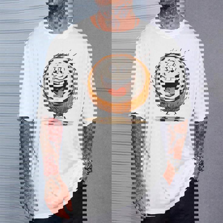 幸せな笑顔のココナッツの顔の漫画 長袖tシャツ Tシャツ 彼への贈り物