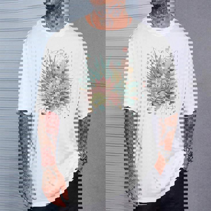 抽象的な幾何学的なボタニカルデザインモダンな植物 多肉植物 Tシャツ 彼への贈り物
