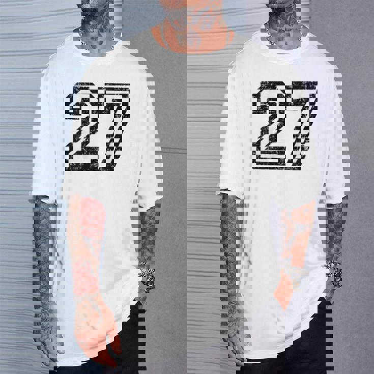 数字 27 ヴィンテージ ブラックホワイト Tシャツ 彼への贈り物