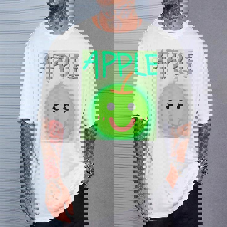 日本 りんご 青りんご かわいい 笑顔 Tシャツ 彼への贈り物