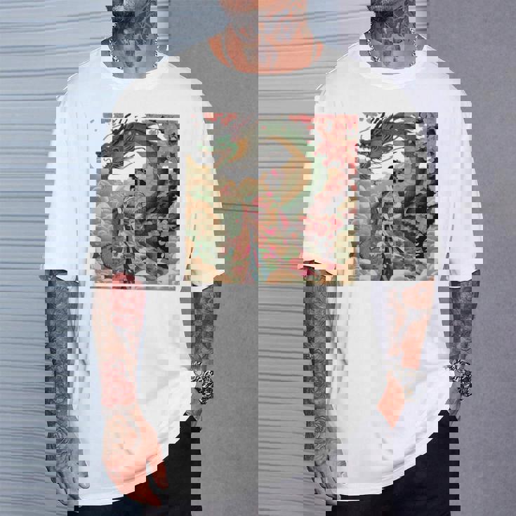 日本 浮世絵 桜 着物 竜 綺麗 日本髪 Tシャツ 彼への贈り物