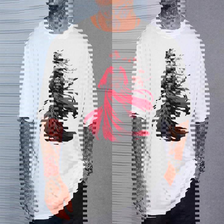 日本のサムライ フローラルウォリアーフラワー 桜 Tシャツ 彼への贈り物