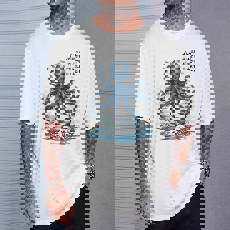 日本のタコ浮世絵 海の美 木版画 Tシャツ 彼への贈り物