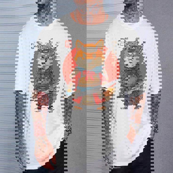 日本の侍犬 柴戦士 浮世サムライ バックプリント Tシャツ 彼への贈り物