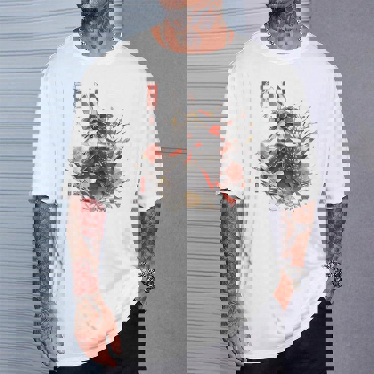 日本アート うさぎ 忍者 浮世絵 アニメスタイル サムライラビット Tシャツ 彼への贈り物