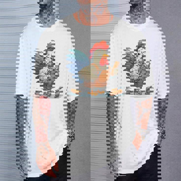 木彫りの鶏、かわいいデザイン Tシャツ 彼への贈り物