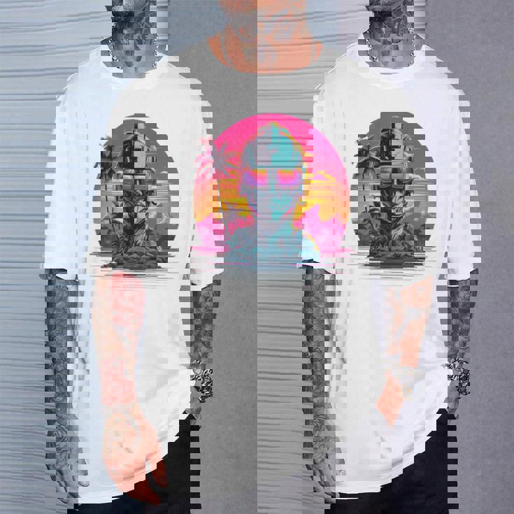 バックプリント 未来派 レトロ ヴェイパーウェーブ サイバーパンク 彫刻 Tシャツ 彼への贈り物