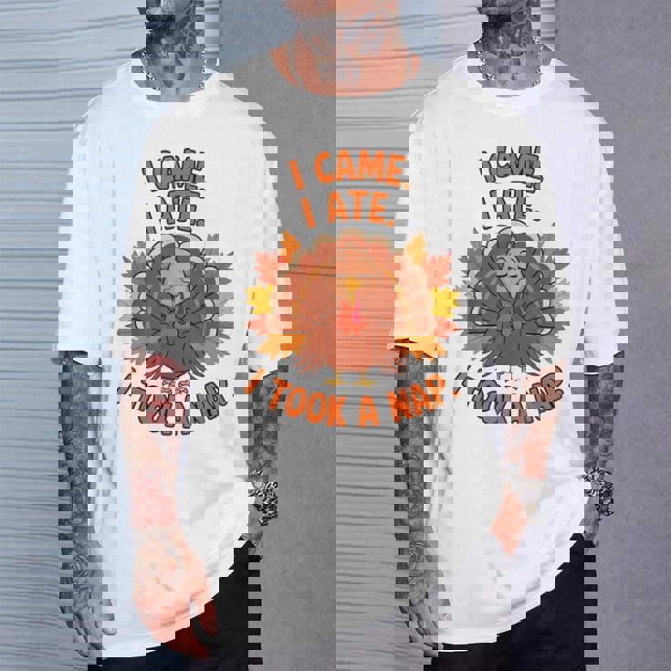 来た、食べた、昼寝した 感謝祭 家族のユーモア Tシャツ 彼への贈り物