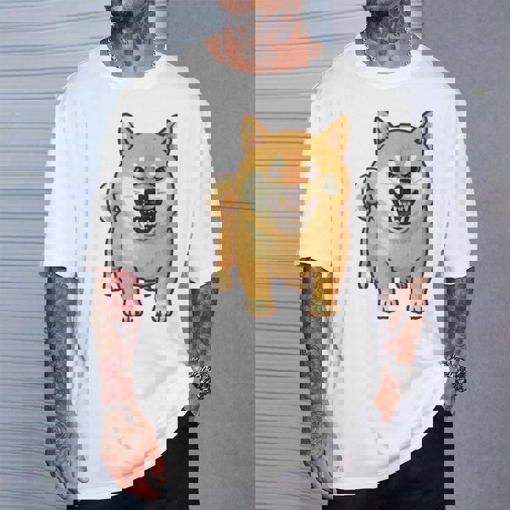 柴犬 犬 ムキッ ムキ顔 水彩 我慢の限界 怒る犬 イラスト おもしろ 長袖tシャツ Tシャツ 彼への贈り物