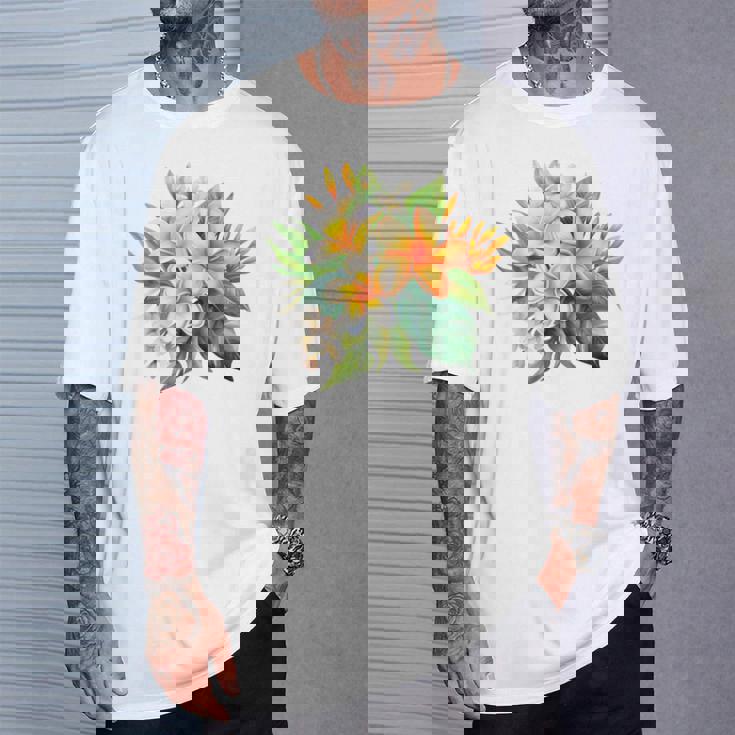 水彩 プルメリア ブーケ シャツ ハワイアン トロピカル フローラル Tシャツ 彼への贈り物