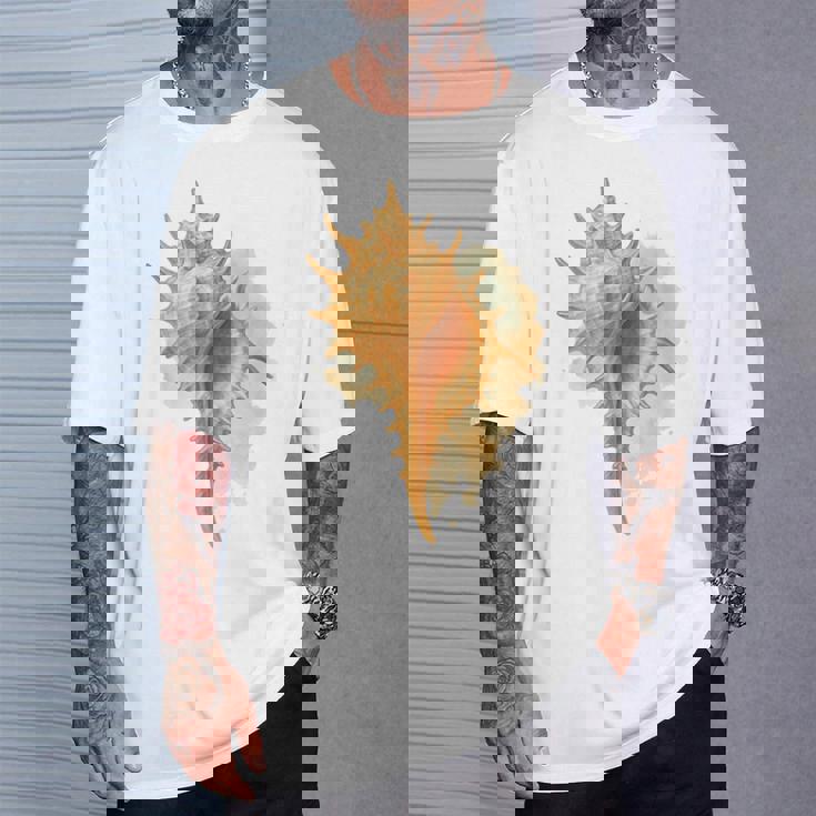 水彩 ムレックス 貝殻 貝殻 ハンティング ビーチコーミング Tシャツ 彼への贈り物