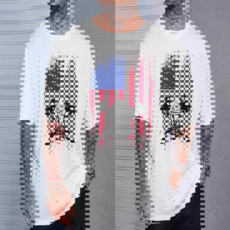 消防士 アメリカ国旗 7月4日 男性 お父さん 消防士 長袖tシャツ Tシャツ 彼への贈り物